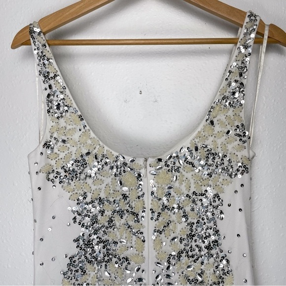 Adrianna Papell Mini Bridal Sleeveless Scoop Neck Beaded Sheath Dress | Sz. 12 - Picture 13 of 16